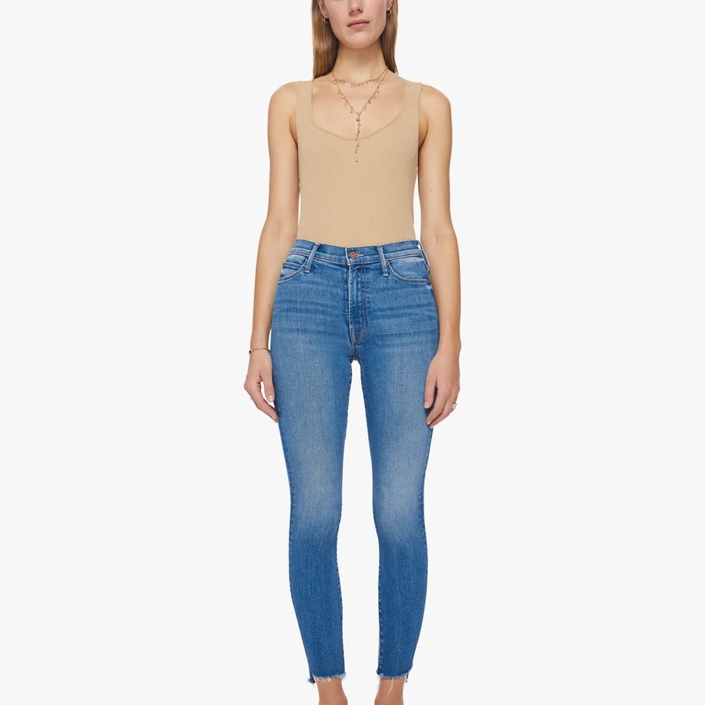 MOTHER Denim Jeans. Style is “Stunner Ankle Zip Step Fray.” Size 27. Med Blue.